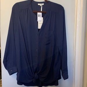 NWT Pleione (Nordstrom) Mixed-Media Tie Blouse
